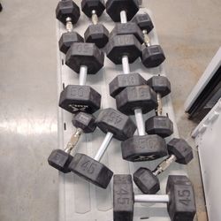 Dumbbells, Curl Barbell With Miscellaneous Free Weights 