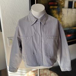 ZARA Cropped Mint Jean Jacket With Pockets Sz Large