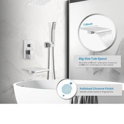 gotonovo Rain Shower Faucet System Set Rainfall Shower Head with Handheld Sprayer Waterfall Tub Spout Wall Mounted Mixer Combo Rough-in Valve and Trim