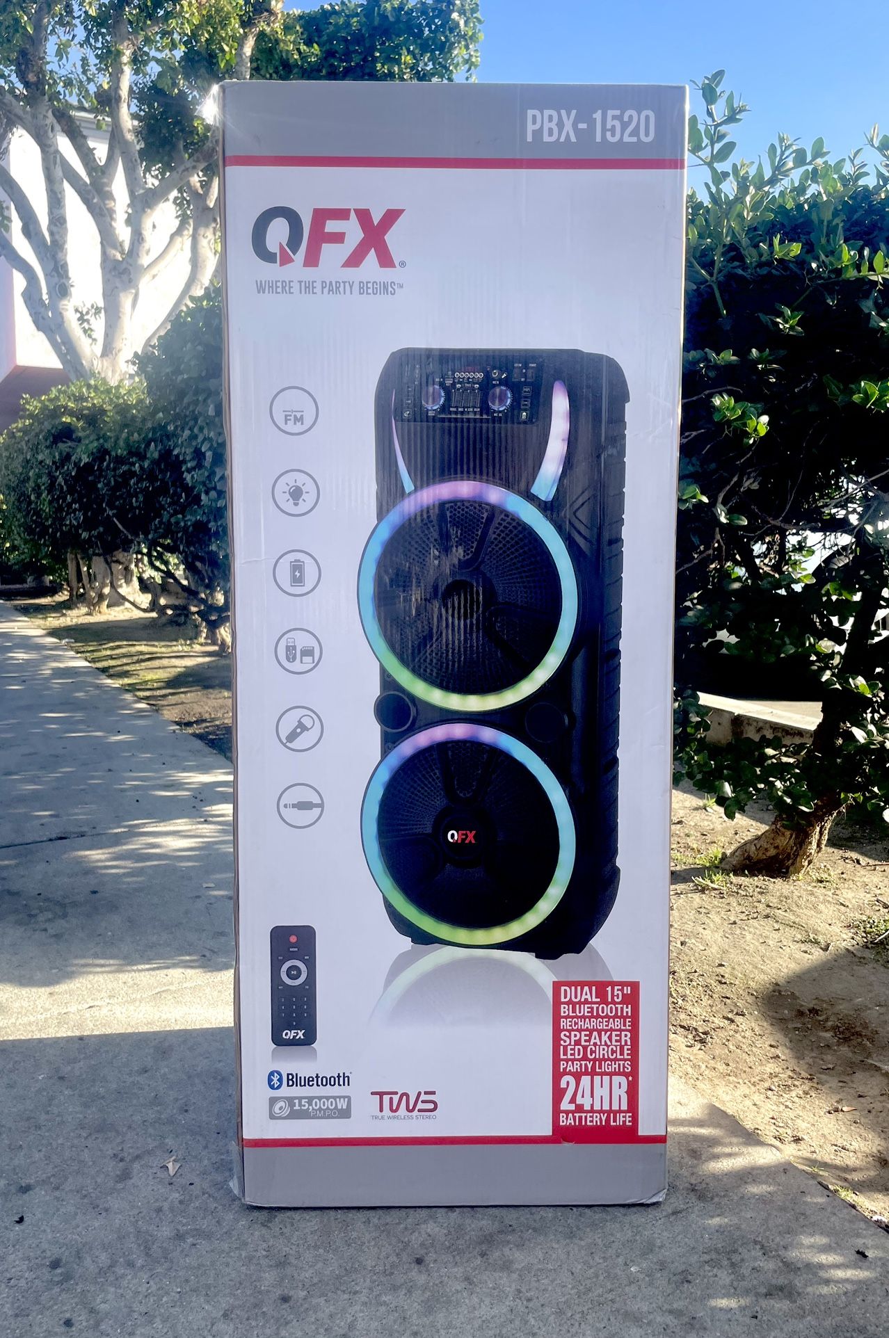 QFX Dual 15" Bluetooth rechargeable speaker with Two wireless Microphones and LED lights ๐ถ๐ถ