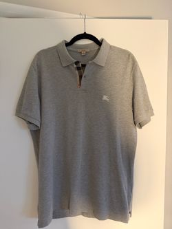 Burberry Gray Polo Shirt Men’s Large Logo Nova Check Placket