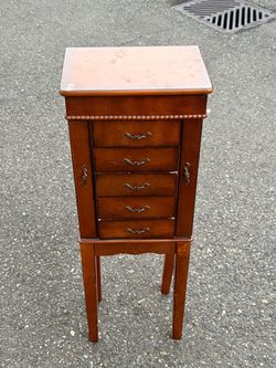 Vintage Wood Jewelry Armoire Cabinet