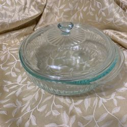 Vtg Pyrex Clear Green 024-S 2 Qt./2L Ribbed Bowl & Glass Lid 624C Made In USA