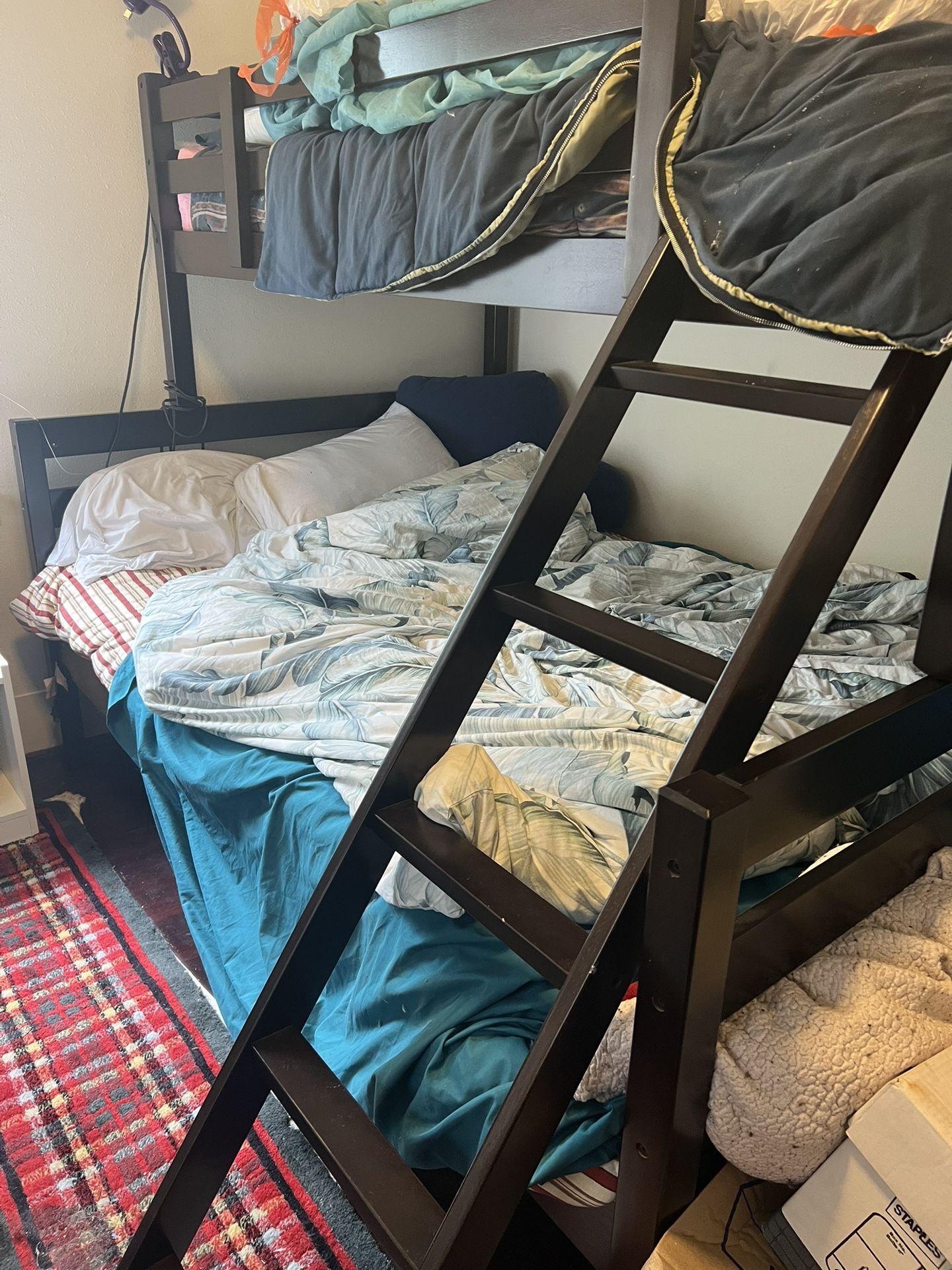 Dark Wood Bunk Bed Frame & Mattresses