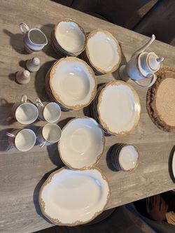 Ivory Dinnerware Set with Gold Details