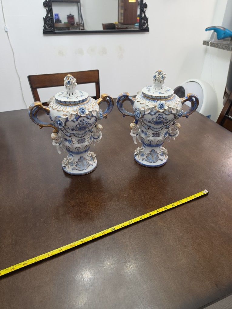Pair Of Dresden Vases With Lids