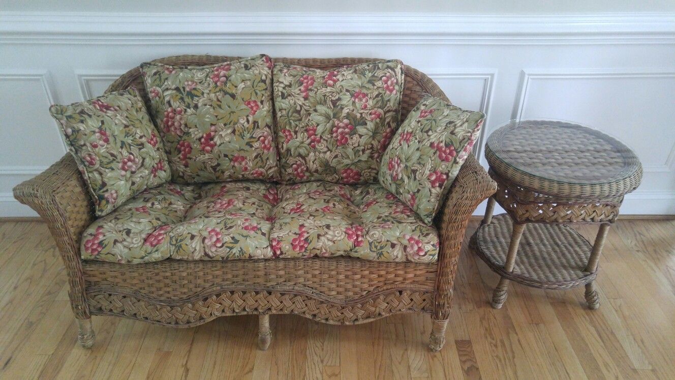 Wicker Love Seat with Cushions and pillows