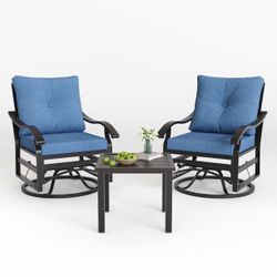 2220g POTEBAN Outdoor Swivel Rocker Chairs, 3 Piece Metal Patio Rocking Chairs with Padded Cushions Patio Bistro Furniture Set with Side Table for Po