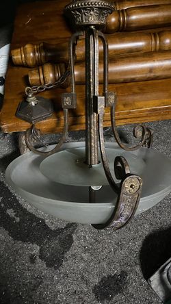 Lighting Fixture Hanging Large Antique, Copper, Look, Glass, Frosted