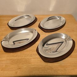 4 NEW Wooden chargers with metal plates