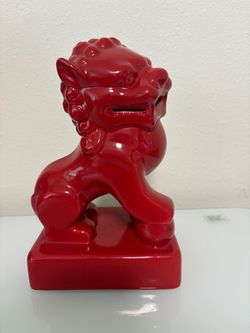 Red Ceramic Foo Dog Coin Bank