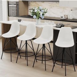 Alunaune 26inch Mid Century Swivel Barstools Set of 4, Modern Counter Bar Height Stools Armless Bar Chairs Side Chair with Back-White 