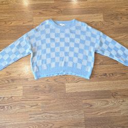 Debut Blue White Checkerboard Sweater - Size S