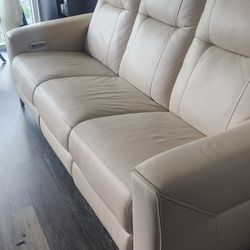 Beige Leather Reclining Couch