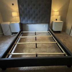 Grey Tuffed Queen Bed Frame 