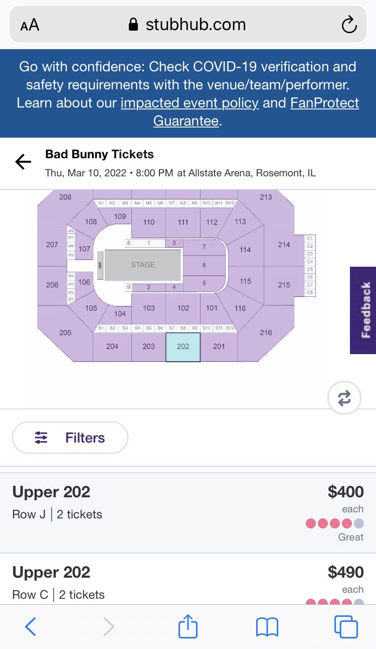 2 Tickets To Bad Bunny March 10 . Rosemont Theater