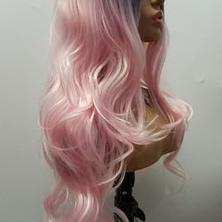 Long Pink Wavy Wig