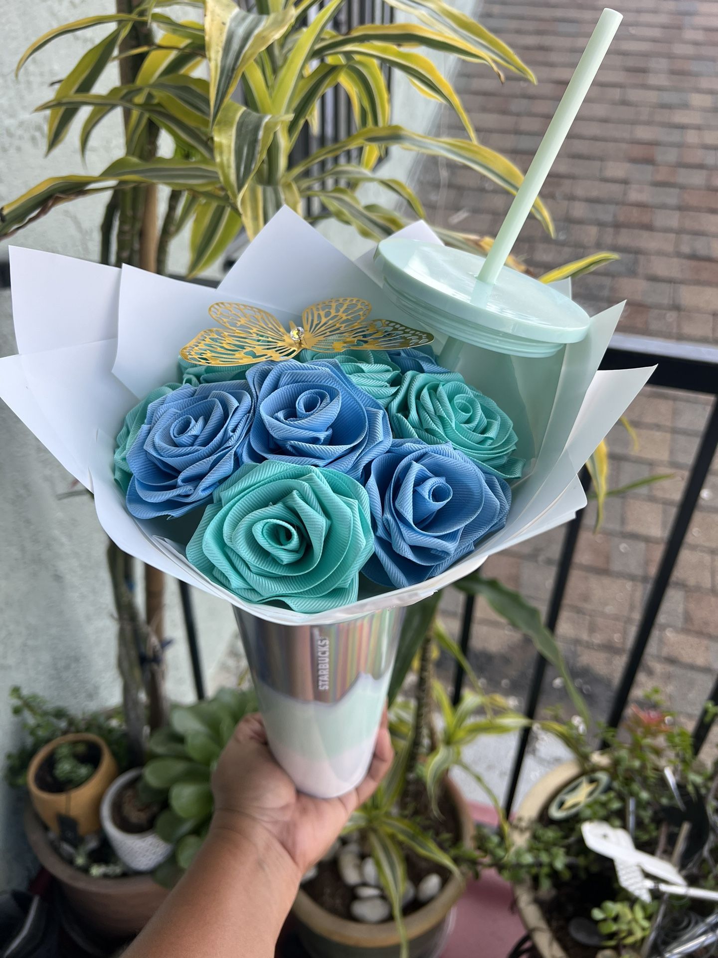 Starbucks Cup With Eternal Ribbon Flowers 💐 