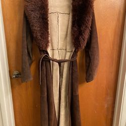 Vintage Genuine Suede Long Coat With Fur