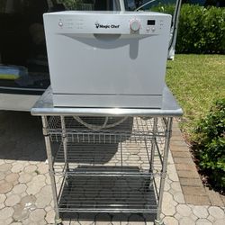 Magic Chef Countertop Dishwasher & 3 Shelf Stainless Steel Rolling Cart