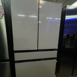White Glass 4 Door Bespoke Refrigerator With Beverage Center In Counter Depth