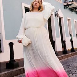 Ivory and Hot Pink Maxi Dress With Dip Dye