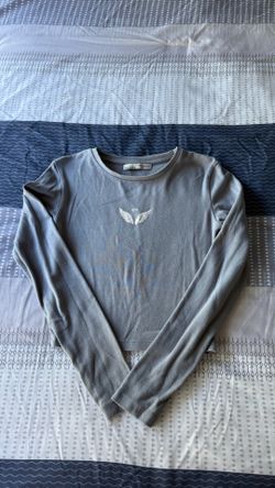 Pull&Bear Gray Cropped Long Sleeve Top