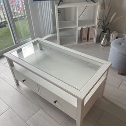 White Coffee Table ( With Glass And 2 Drawers) 