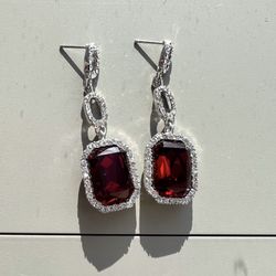 Large Red Crystal and Diamond Drop Earrings