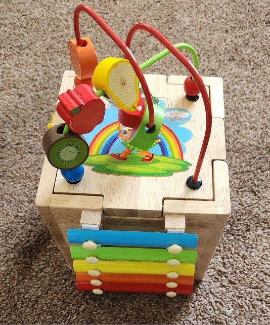 Bravmate Wooden Activity Cube Toy 8-in-1 Wooden Montessori Learning To