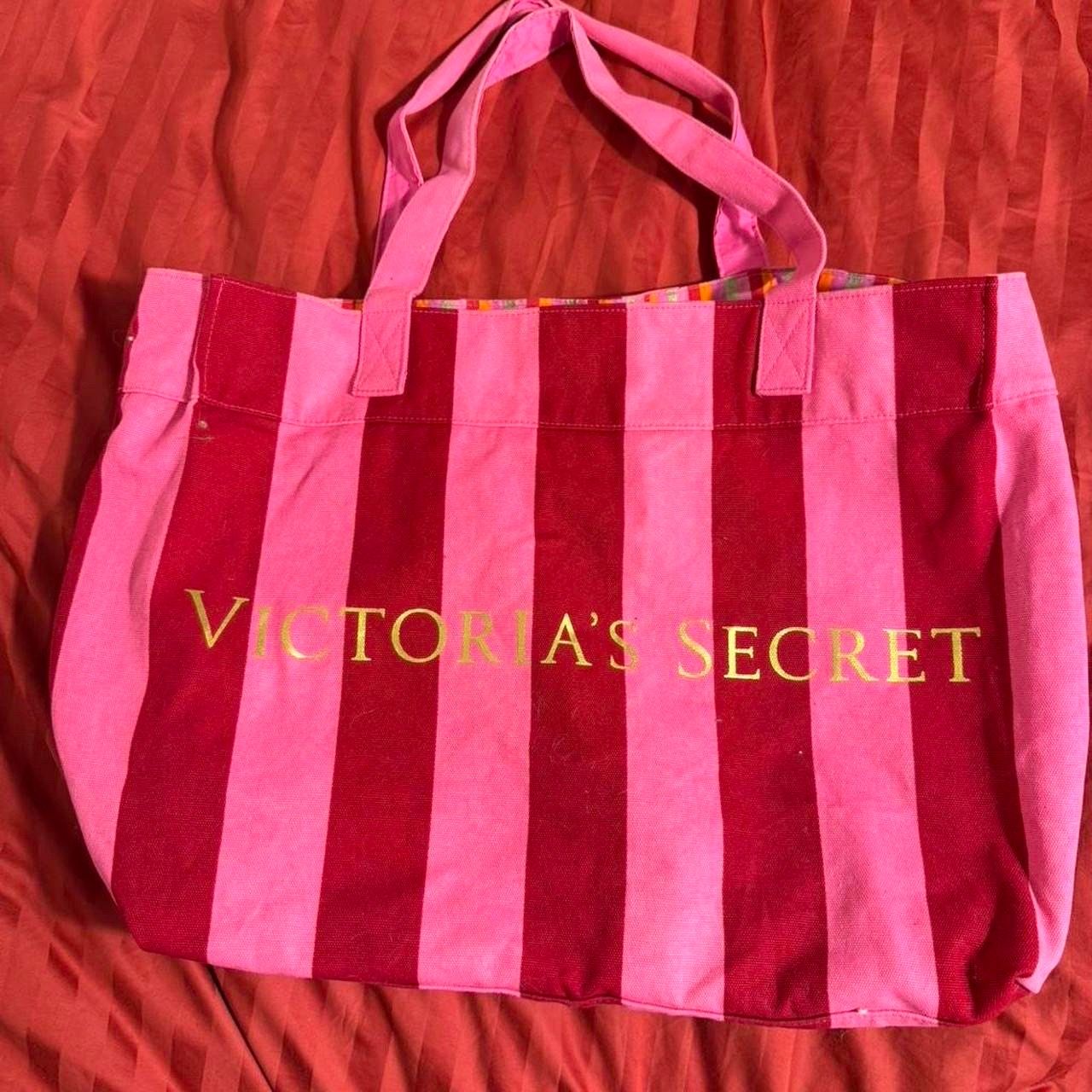 Victoria's Secret Large Pink Striped Canvas Tote Bag Vintage Y2K Weekender Bag