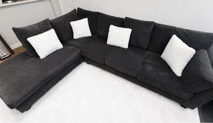 Dark Gray Fabric Sectional Sofa with Chaise