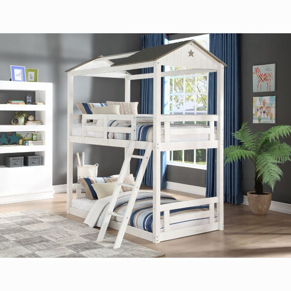 💥New Kids Wood Twin over Twin Doll House Cottage Bedroom Bunk Bed $10 DOWN