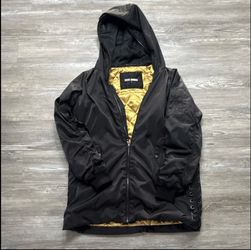 Steve Madden Men's Hooded Quilted Jacket Black Gold Lined Zip Size L/G