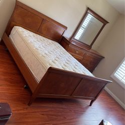 Queen Size Bed Frame W/ Mattress - Used