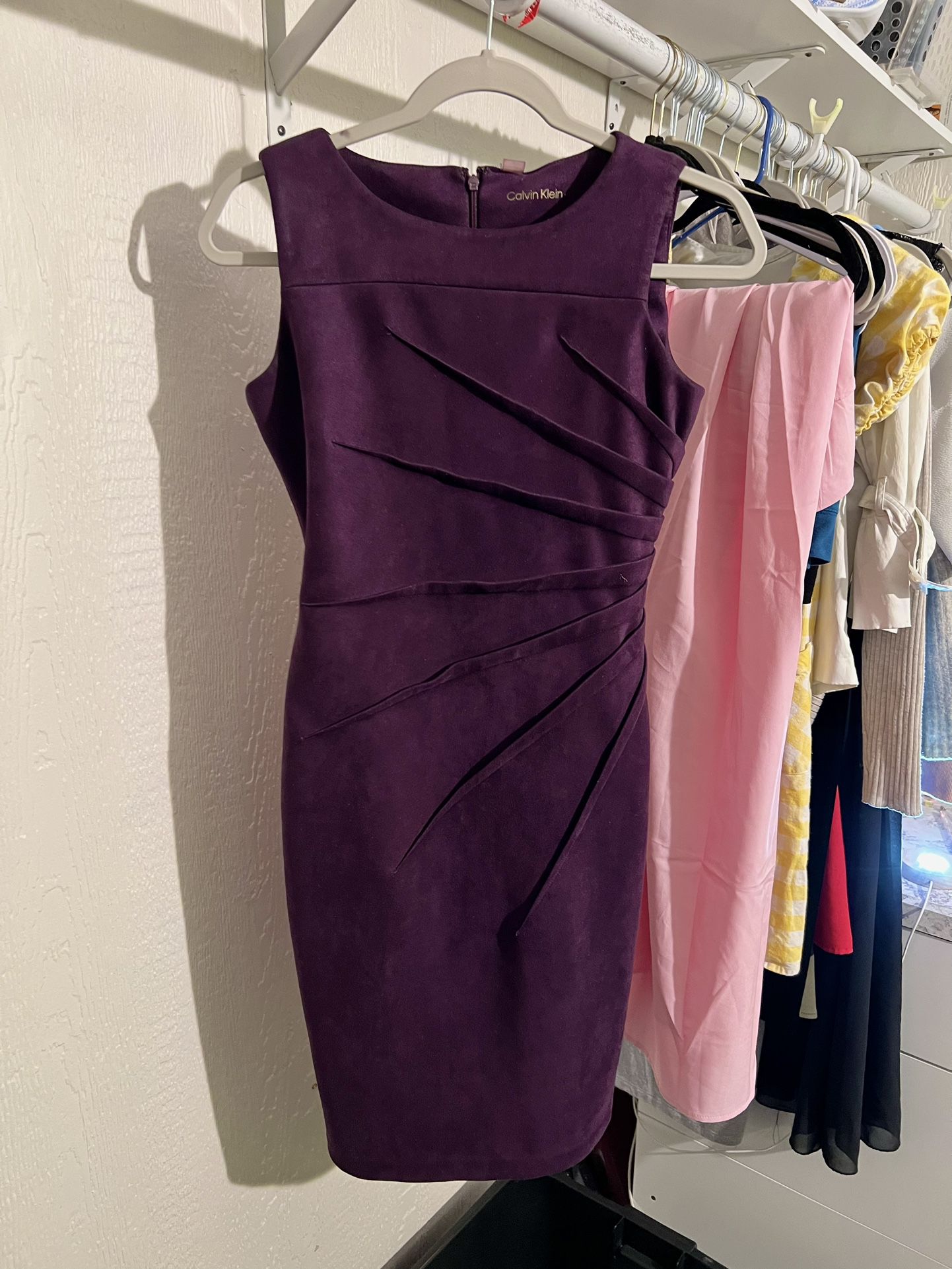 Calvin Klein Designer Semi-Formal Purple Suede Knee Length Dress