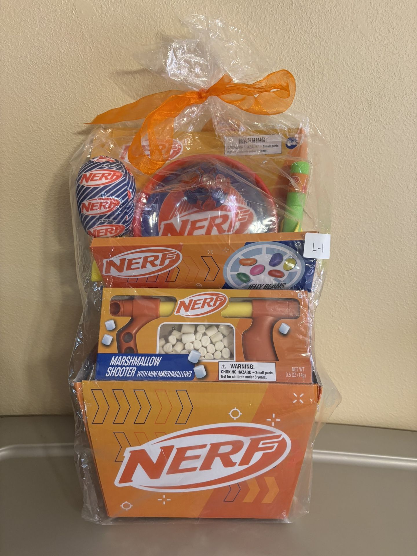 Nerf Marshmallow Shooter Gift Basket W/Jellybeans & Other Toys