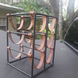 Mid Century vintage Arthur Umanoff Leather And Iron Wine Sling