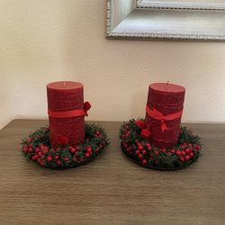 Christmas Scented Red Candles With Holders