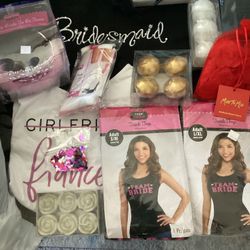 Wedding, Bridesmaid Party & Bride Lot: Tops, Tiara, Candles, 2 Tote Bags