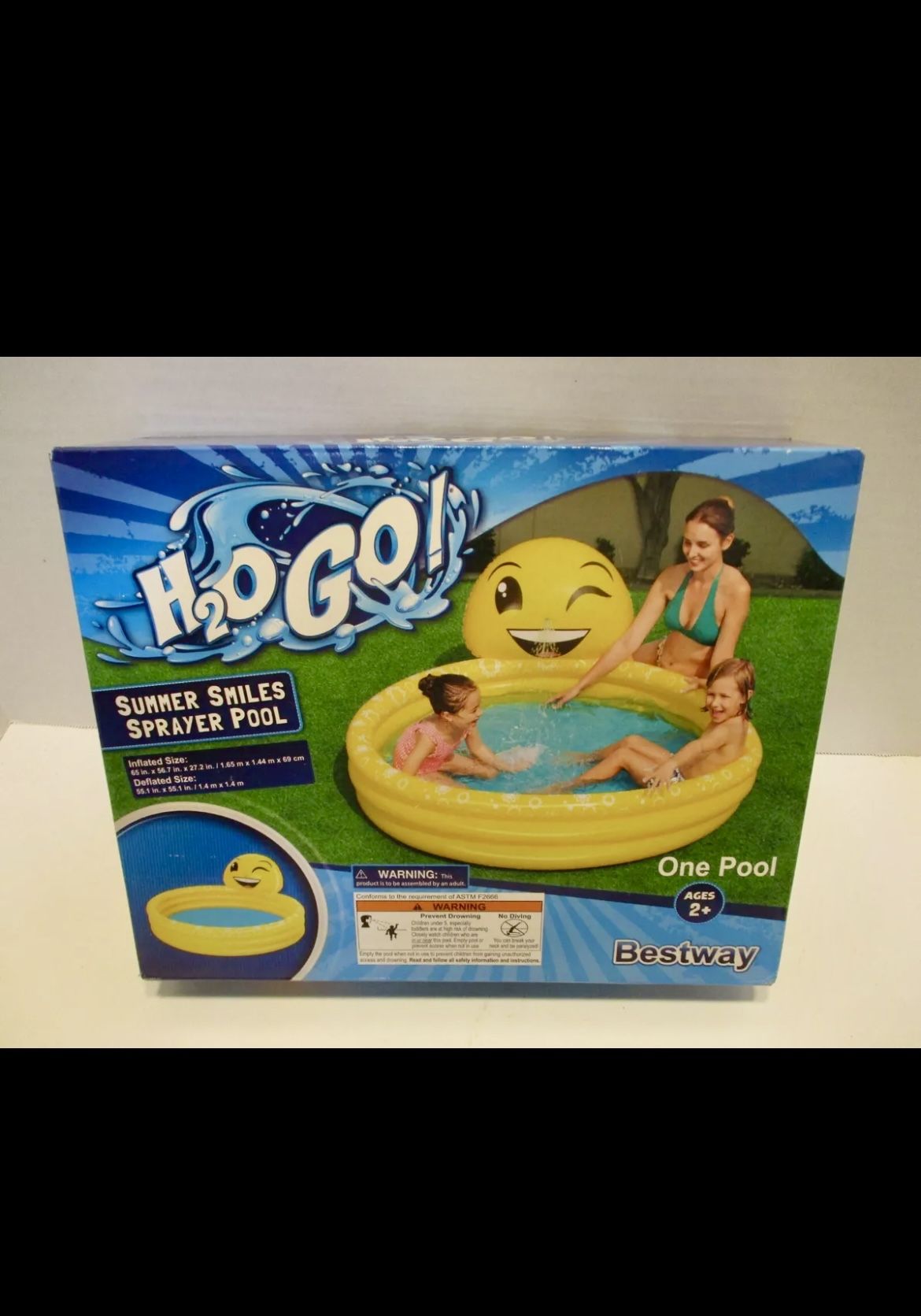 H2O Go, Summer Smiles Spray Pool, W/Happy Face Sprayer, 65" x 56.7" x 27.2" New In Box