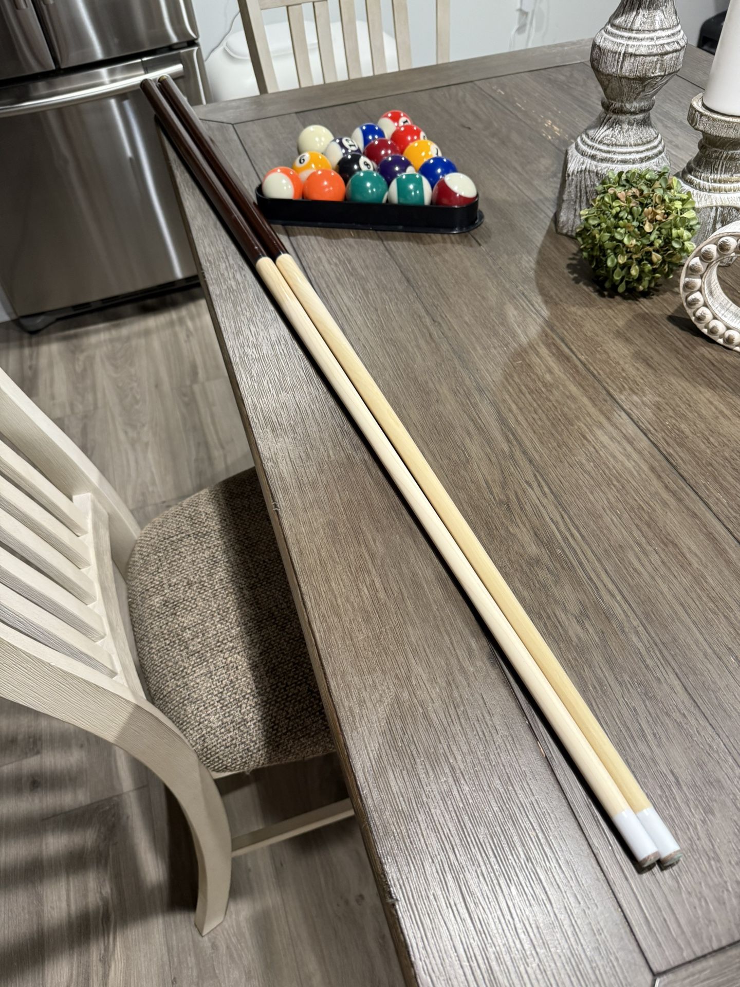 Pool Cues, Rack And Balls Set