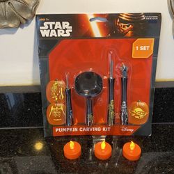 Disney Star Wars Pumpkin Carving Kit 4 Tools & 7 Patterns with 3 LED Tea Lights