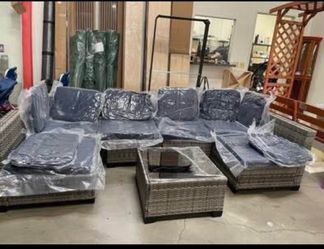 Assembled New 7 Piece Outdoor Patio Furniture Set PE Rattan Sectional Sofa with Coffee Table