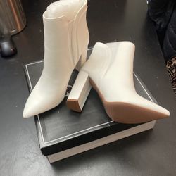 White Block Heel Booties