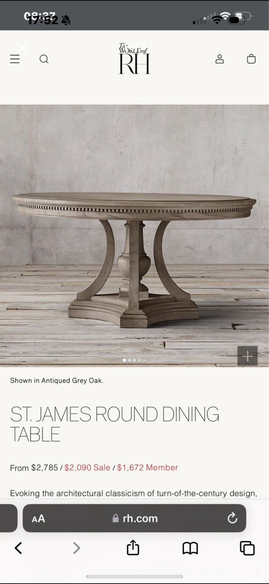 RH Dining Table