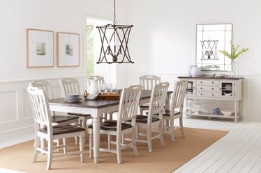 Orchard Park Dark Brown/Light Grey Ext. Dining Table w/ 6 Chairs