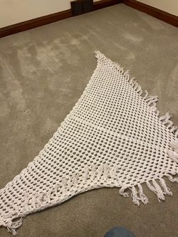 White Crochet Triangle Shawl with Fringe