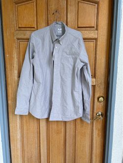 Uniqlo Oxford Slim Fit Button Down Shirt Gray Long Sleeve Cotton Mens L