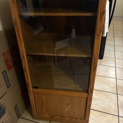 Solid Wood Display Cabinet w/ Glass Door & Storage 